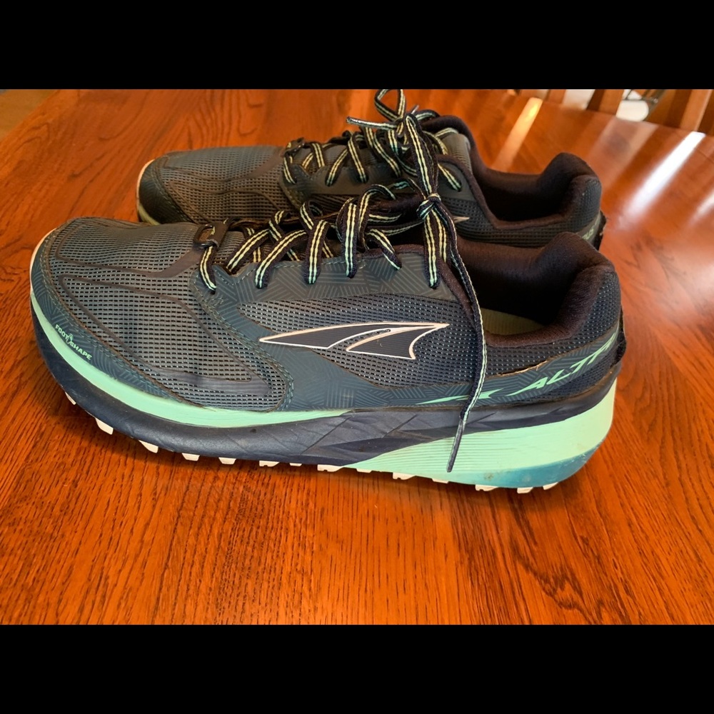 Altra trail running shoes. Size 7.5. Excellent condition. Blue/green/black